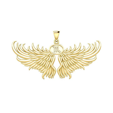 Guardian Angel Wings Solid Gold Pendant with Scorpio Zodiac Sign GPD5522 - Jewelry